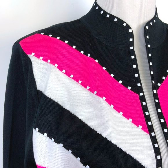 Ming Wang Open Front Knit Cardigan Career Black White Pink Medium - Picture 5 of 16